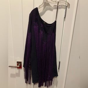 Roberto Cavalli one shoulder fringe purple star dress size 40